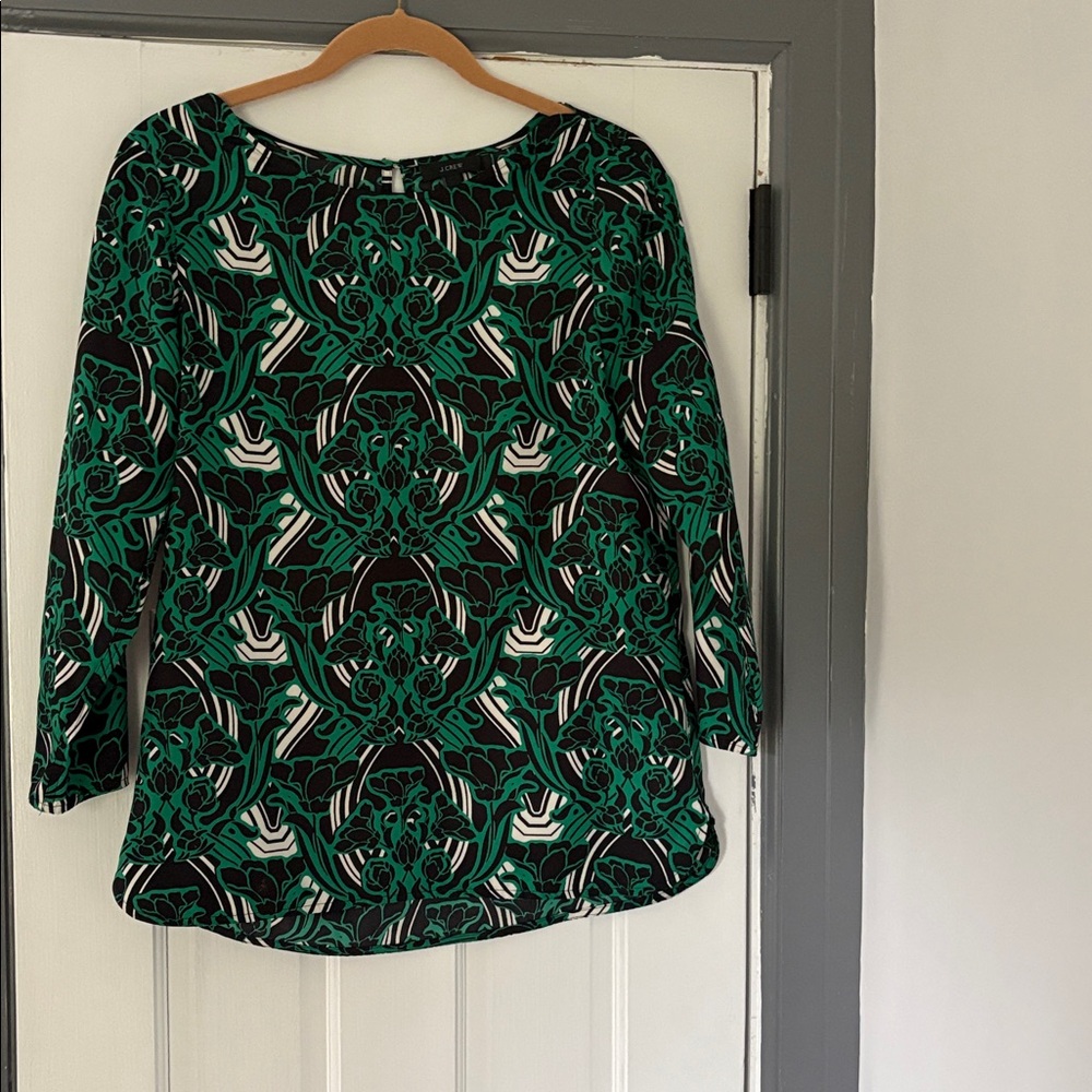 J. Crew Green and Black Patterned Blouse